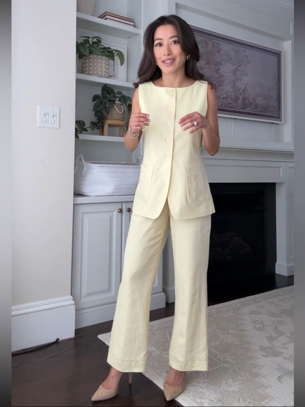 Ann Taylor Petite Linen Sleeveless Vest & Wide-Leg Pants Set